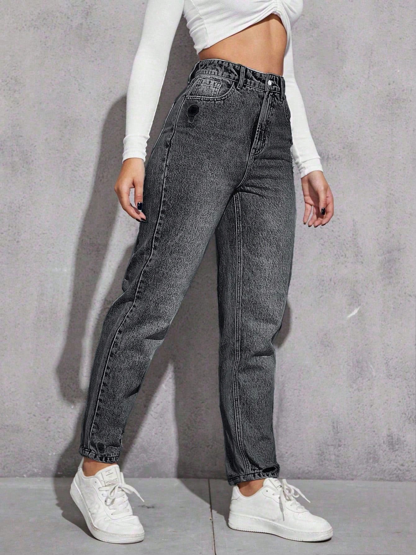SHEIN EZwear Jeans décontractés polyvalents en denim avec jambes fuselées et poches pour femmes