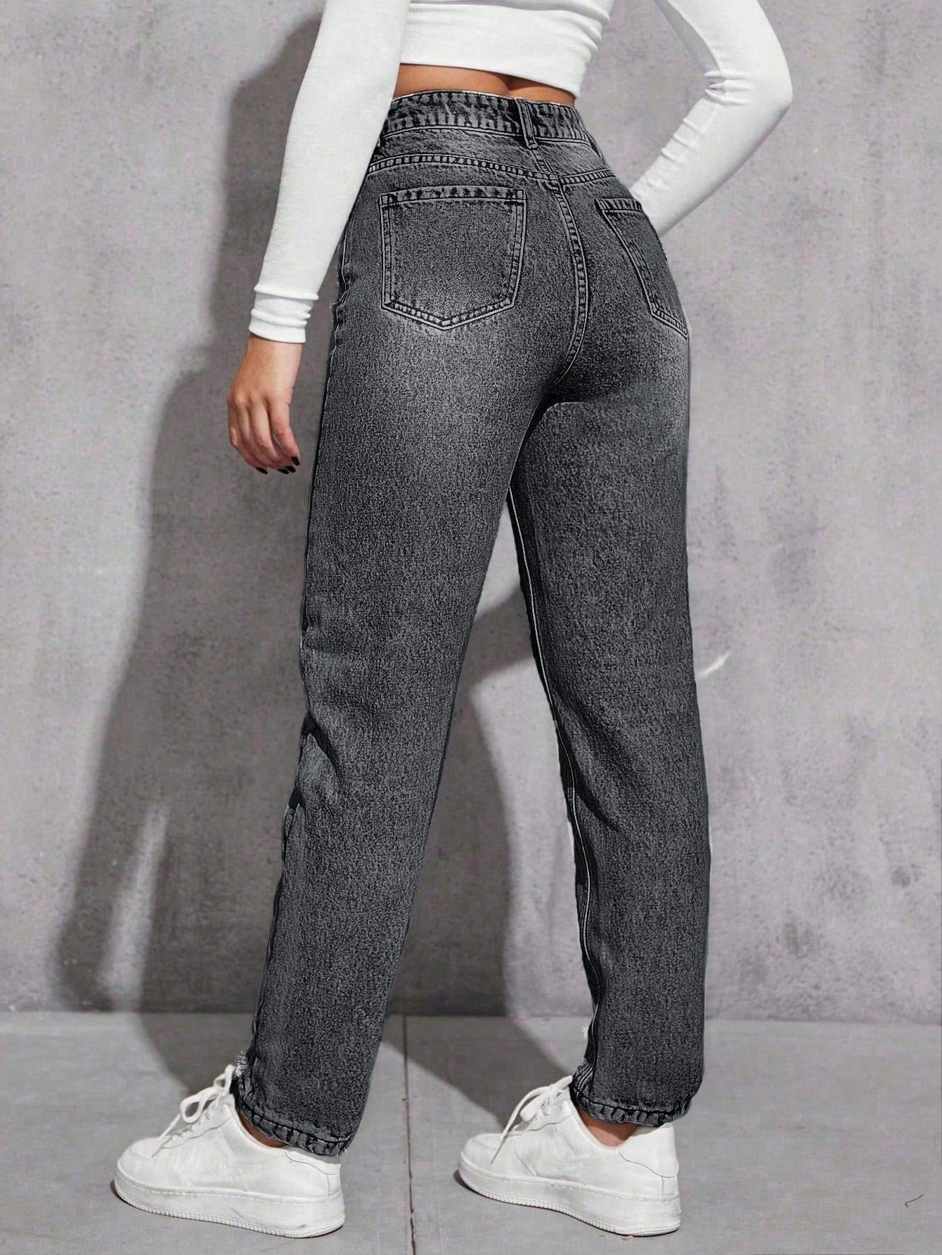 SHEIN EZwear Jeans décontractés polyvalents en denim avec jambes fuselées et poches pour femmes
