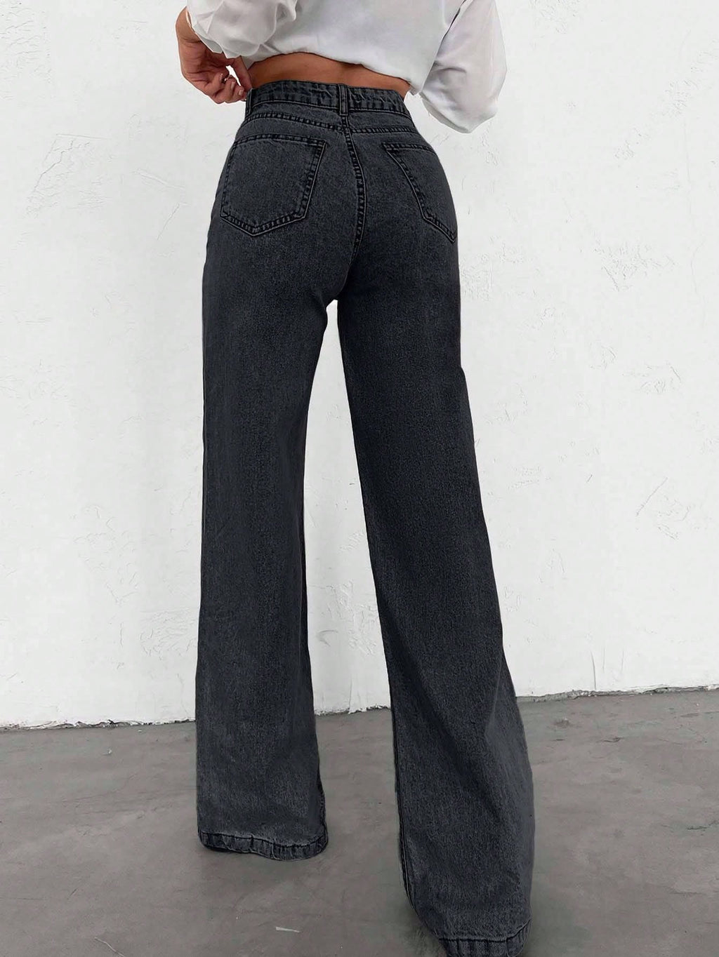 SHEIN Tall Jean grande taille à jambe large et ourlet long, 100% coton