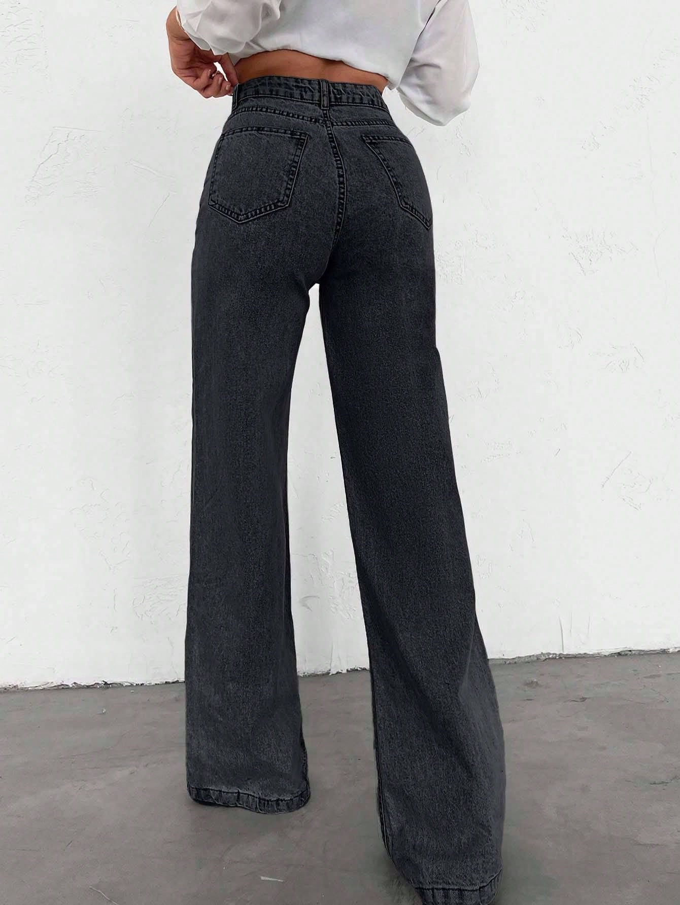 SHEIN Tall Jean grande taille à jambe large et ourlet long, 100% coton