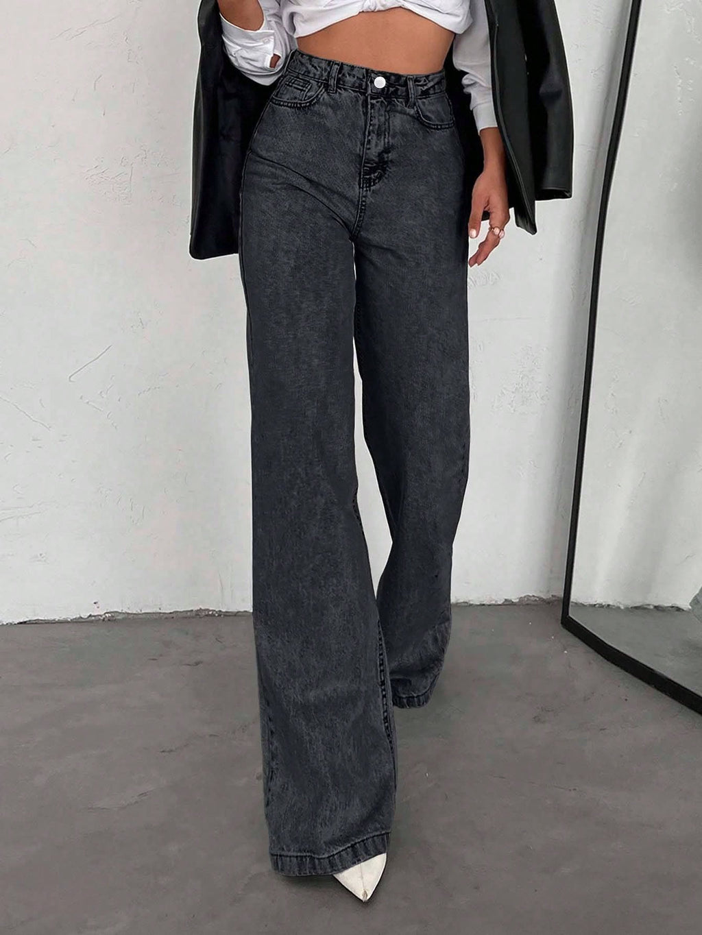 SHEIN Tall Jean grande taille à jambe large et ourlet long, 100% coton