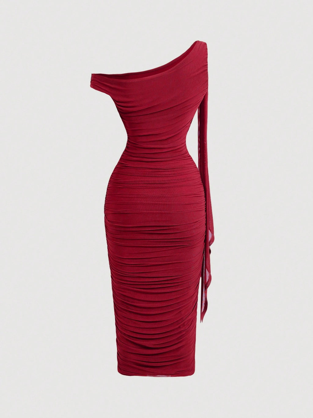 SHEIN MOD Robe mi-longue élégante pour femmes, coupe ajustée, col asymétrique, froncée, de couleur unie