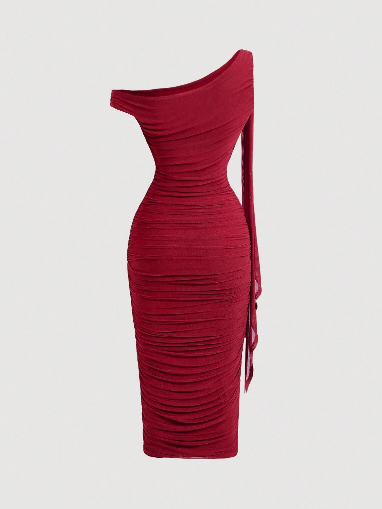 SHEIN MOD Robe mi-longue élégante pour femmes, coupe ajustée, col asymétrique, froncée, de couleur unie