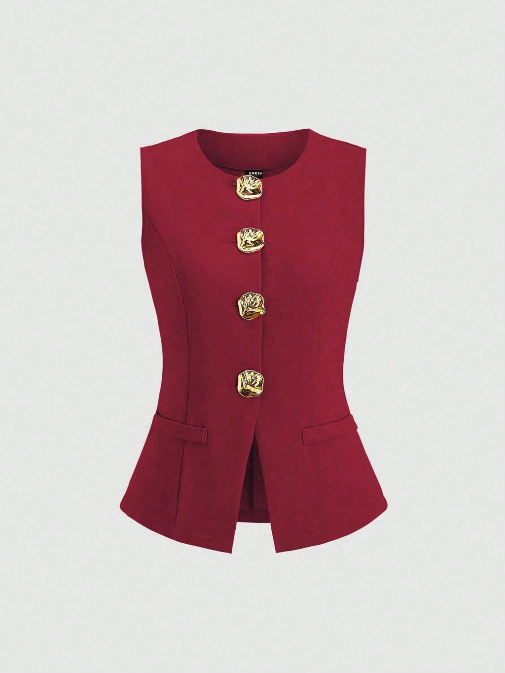 Sweetra Blazer sans manches basique de style français pour femmes avec boutons en métal, fin