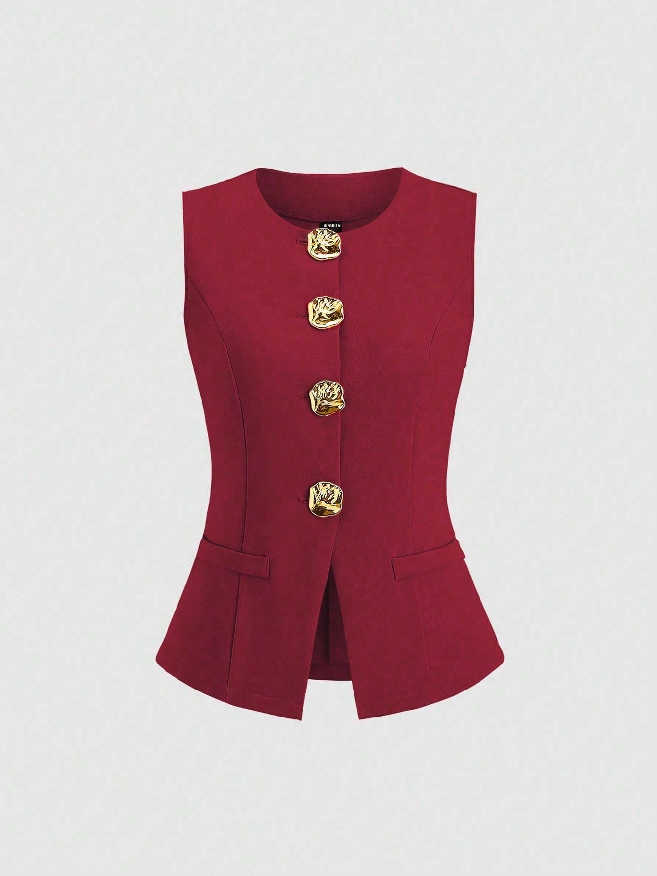 Sweetra Blazer sans manches basique de style français pour femmes avec boutons en métal, fin