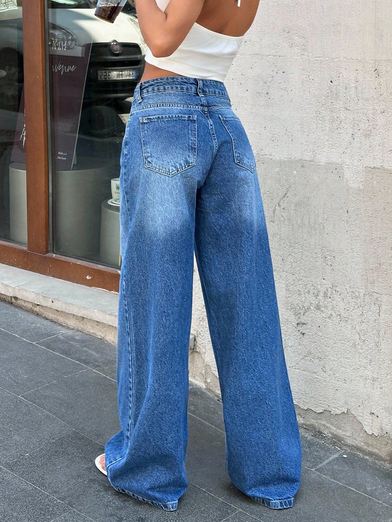Jeans grande taille à jambes larges en coton 100%