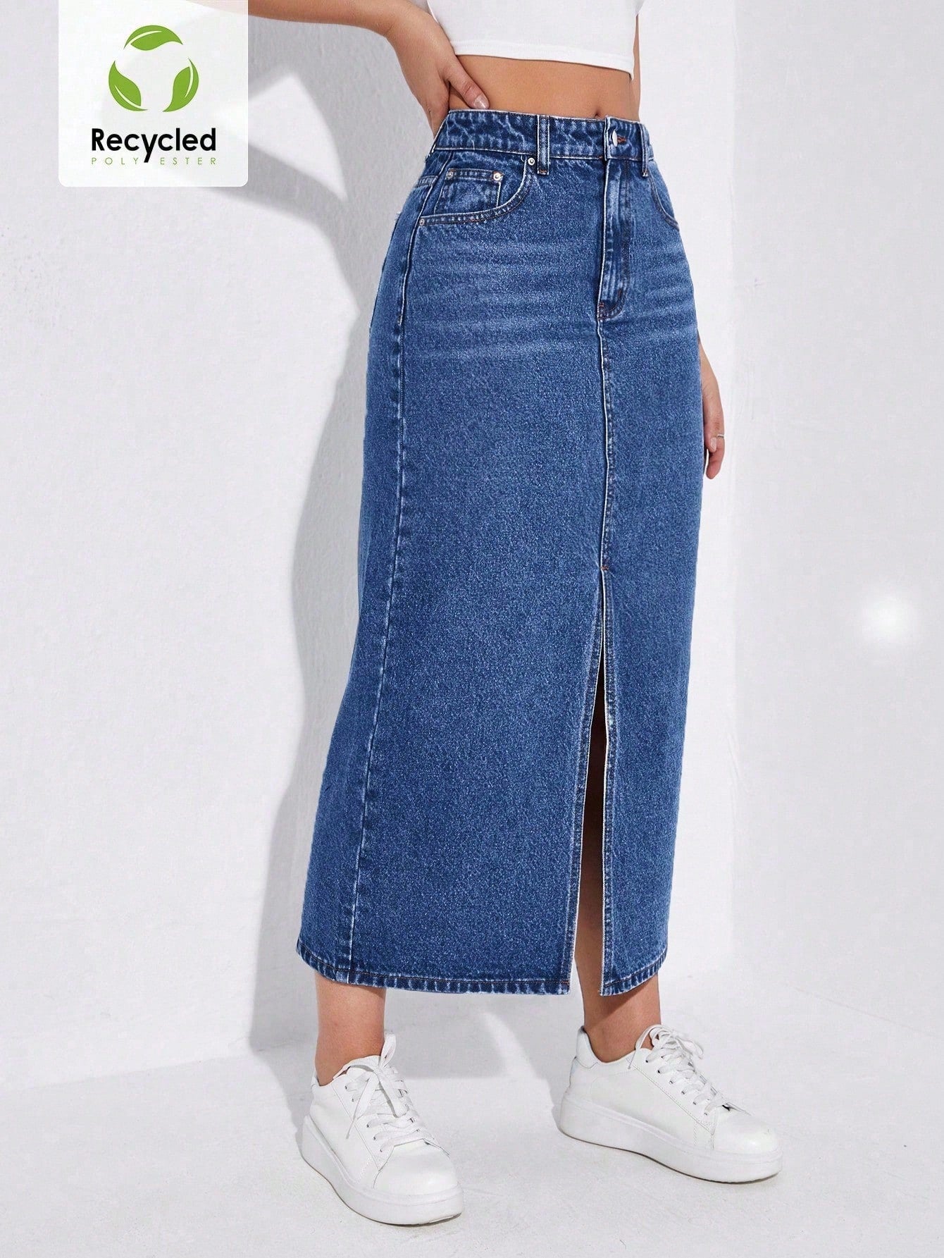 SHEIN EZwear Jupe en jean taille haute fendu