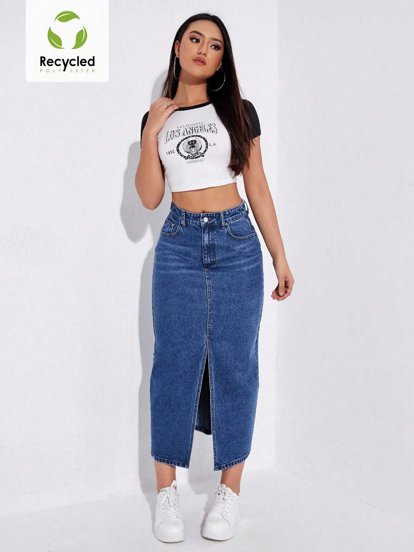 SHEIN EZwear Jupe en jean taille haute fendu
