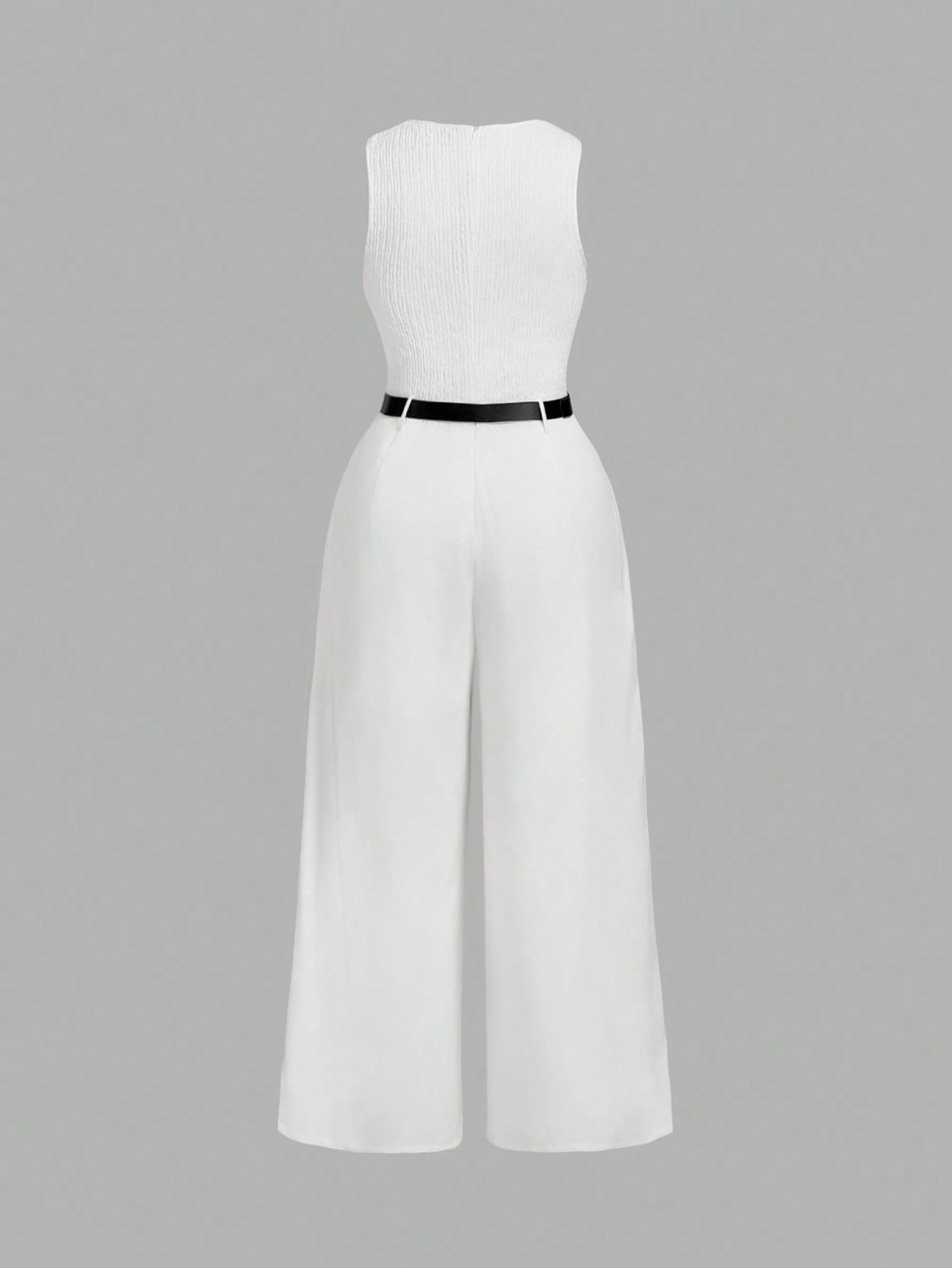 SHEIN MOD 1 pièce Combinaison ample à jambes larges et plissées noire pour femme grande taille avec ceinture, style casual, Nouvel An, Saint-Valentin