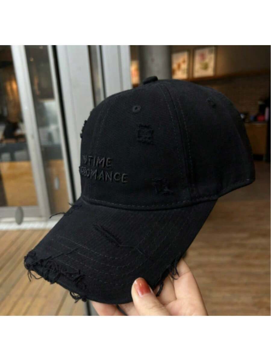 1 pièce Casquette de baseball en coton délavé avec broderie de lettre, femme, chapeau de soleil à large bord souple et surdimensionné