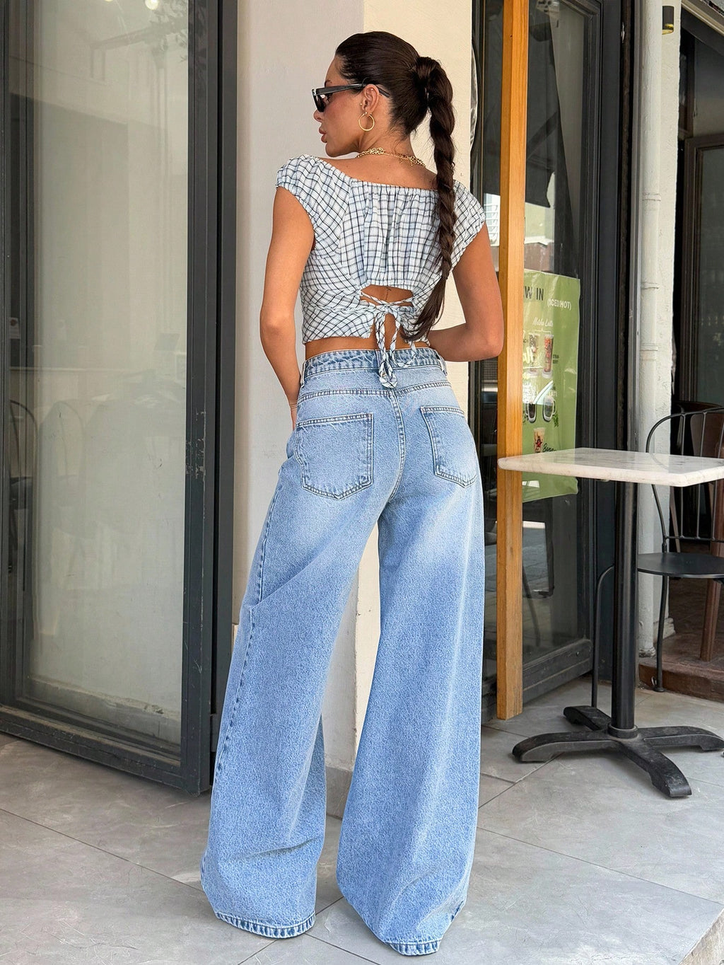 SHEIN Tall Jean grande taille à jambe large et ourlet long, 100% coton
