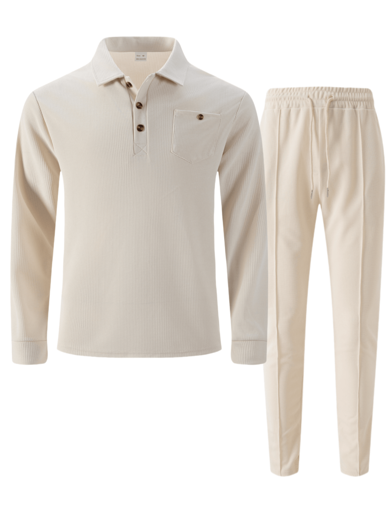 2 pièces/Ensemble Chemise polo classique à col et poche de couleur unie + Pantalon long à cordon de serrage pour hommes. Tenue décontractée et légère pour la rue et les vacances. Cadeau pour le petit ami