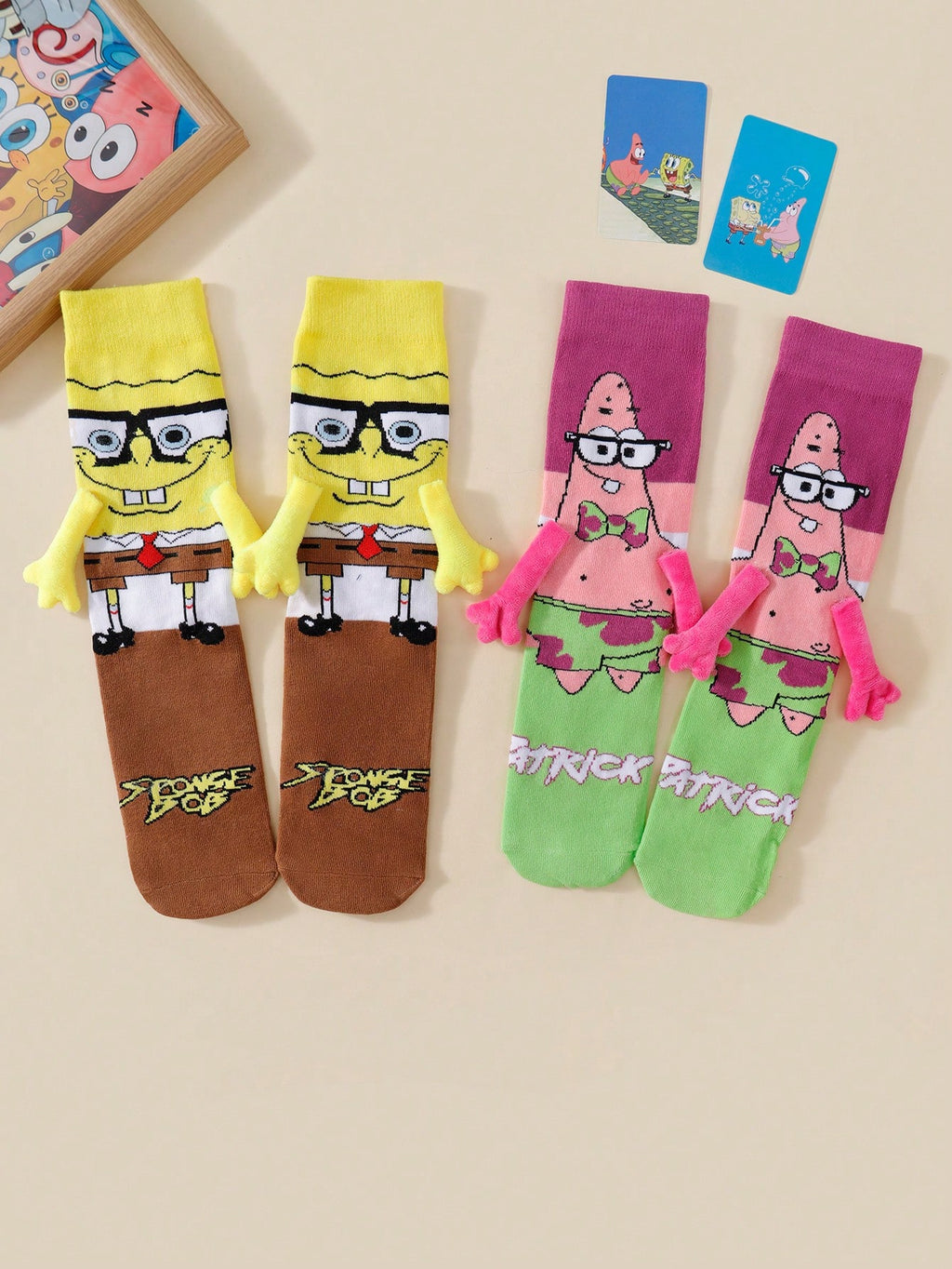 SPONGEBOB 1/2 paire de nouvelles chaussettes de couple magnétiques uniques et mignonnes de style japonais/coréen avec motif Spongebob pour amoureux et meilleurs amis, printemps/automne