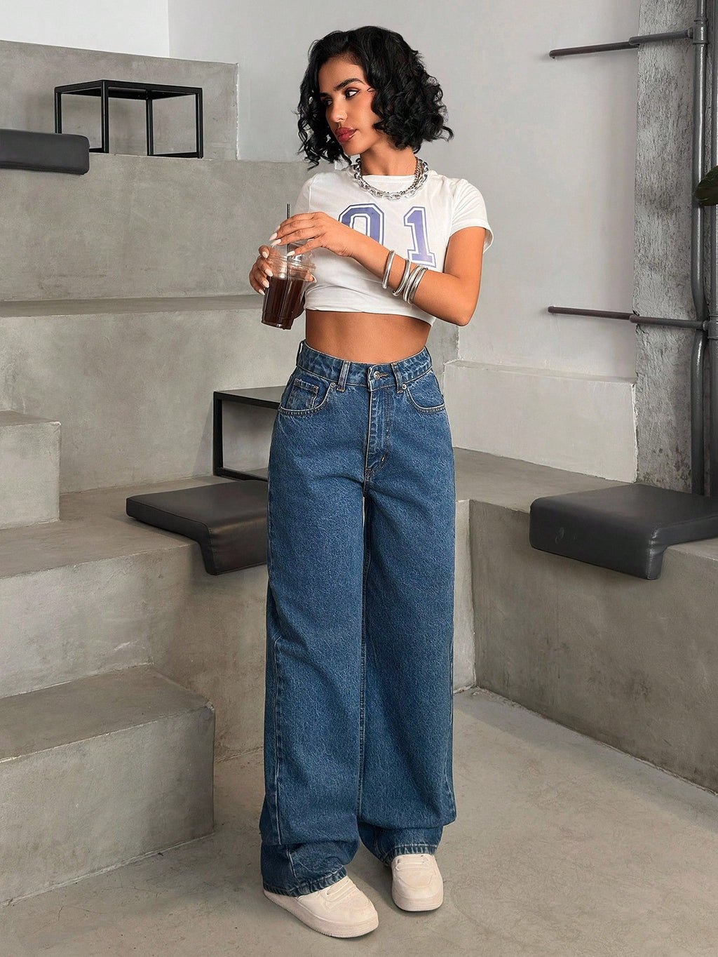 Jeans grande taille à jambes larges en coton 100%