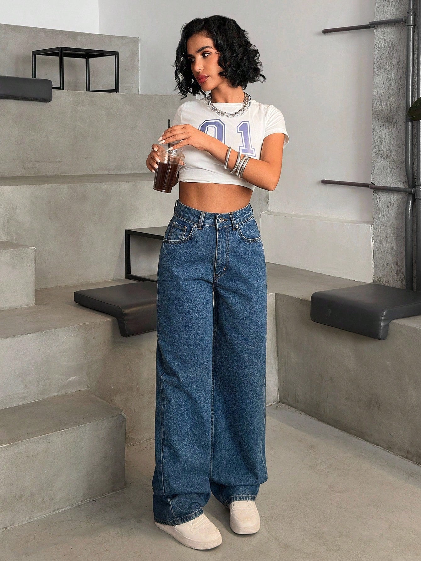Jeans grande taille à jambes larges en coton 100%