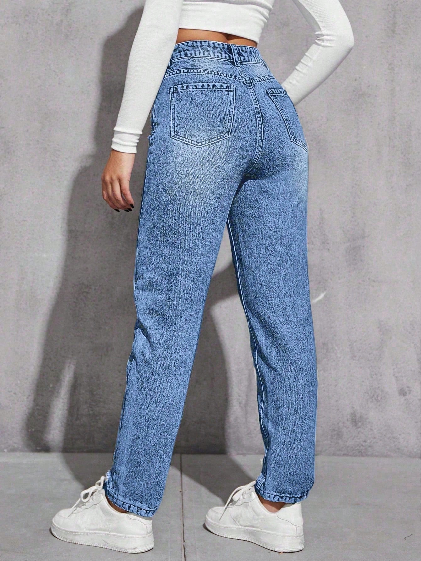 SHEIN EZwear Jeans décontractés polyvalents en denim avec jambes fuselées et poches pour femmes