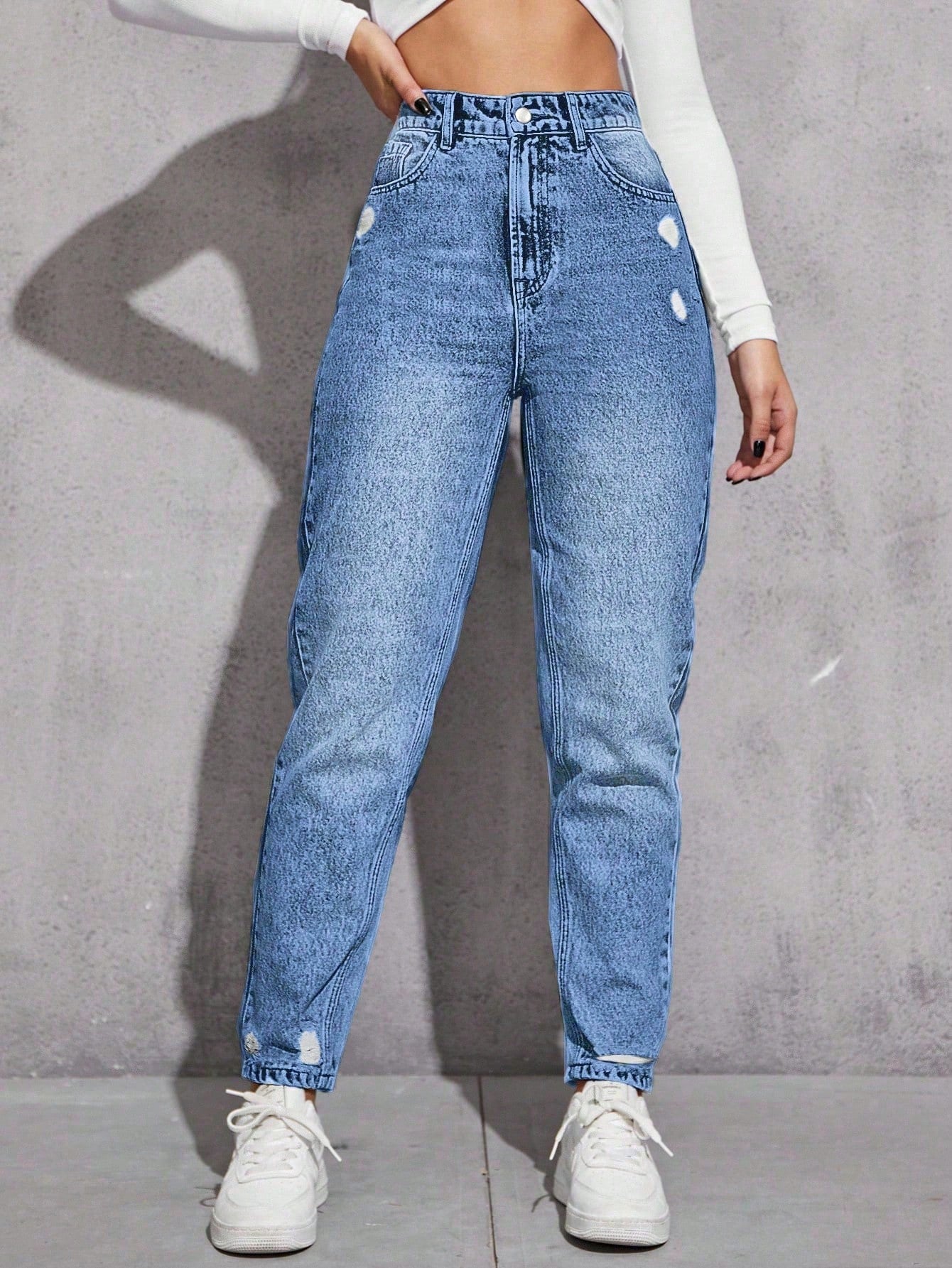 SHEIN EZwear Jeans décontractés polyvalents en denim avec jambes fuselées et poches pour femmes