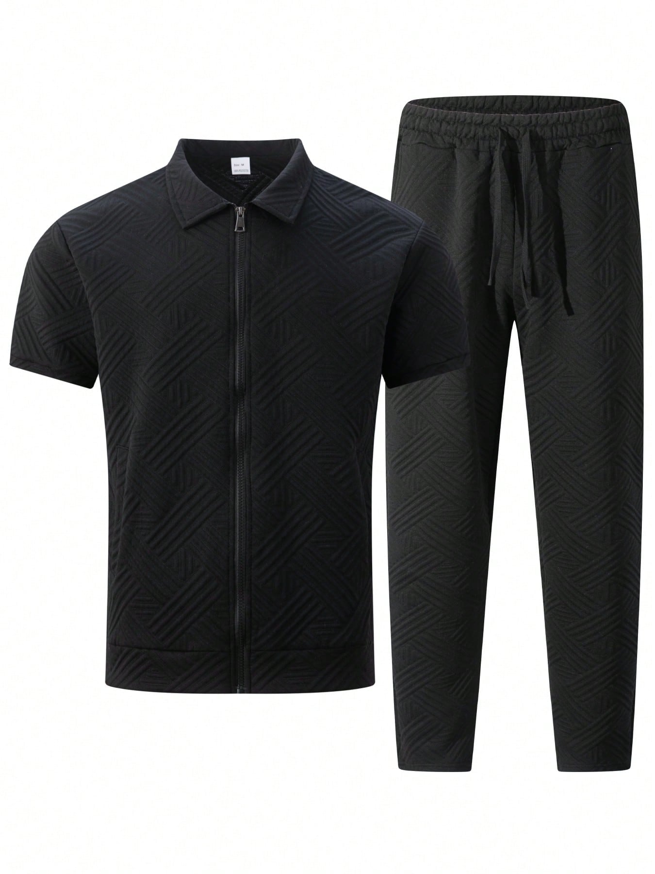 2 pièces/Set Cardigan zippé de couleur unie à col et pantalon long