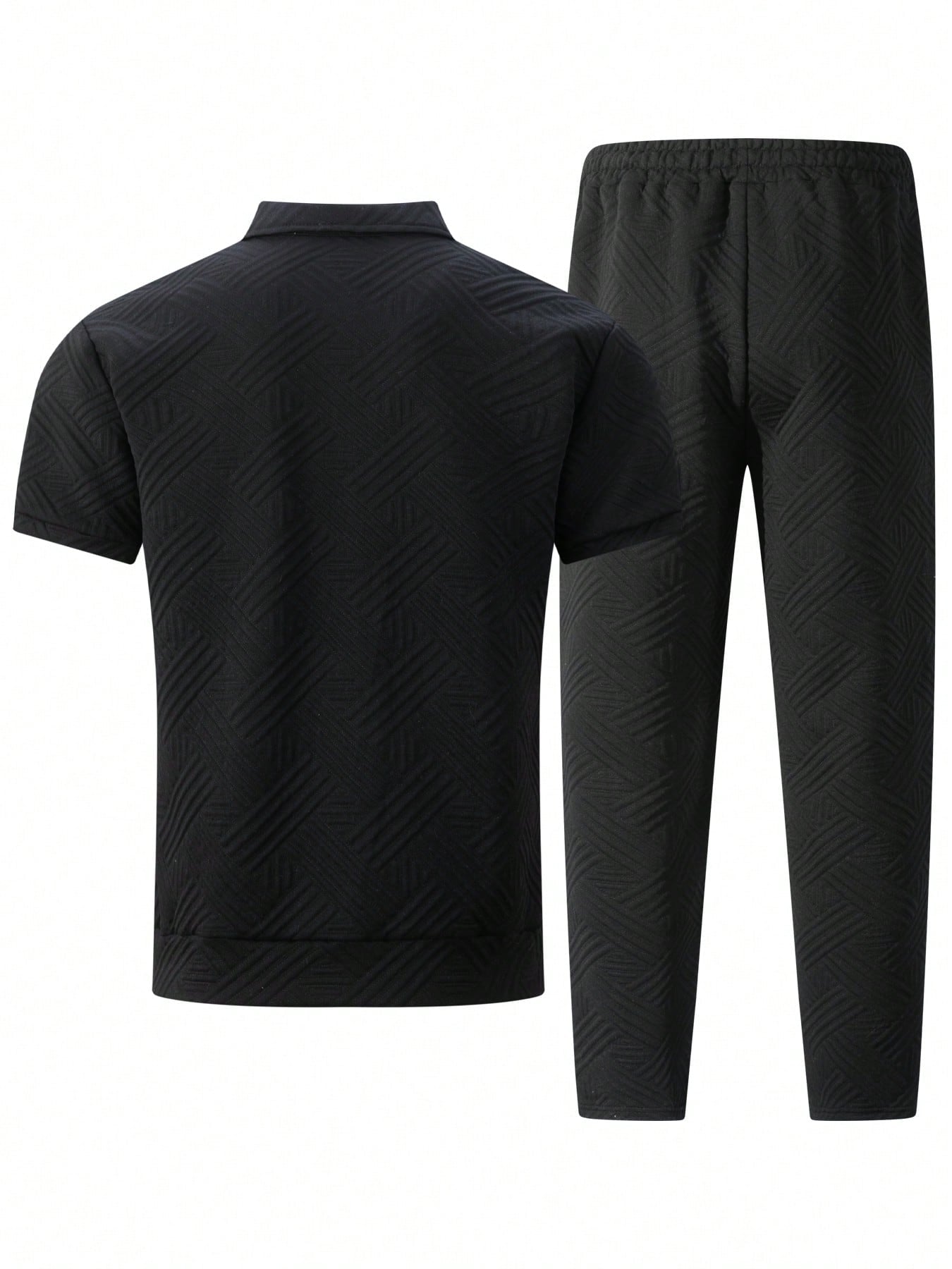 2 pièces/Set Cardigan zippé de couleur unie à col et pantalon long