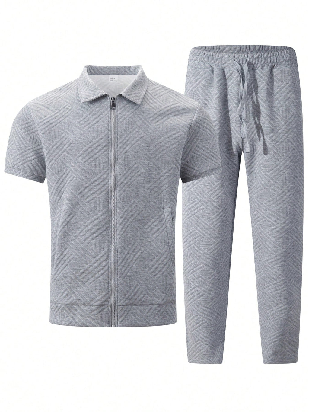 2 pièces/Set Cardigan zippé de couleur unie à col et pantalon long