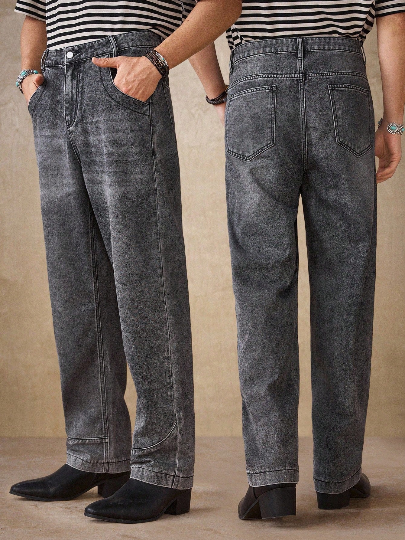 Manfinity Hypemode Jeans droits à poches obliques lavés, coupe ample pour hommes