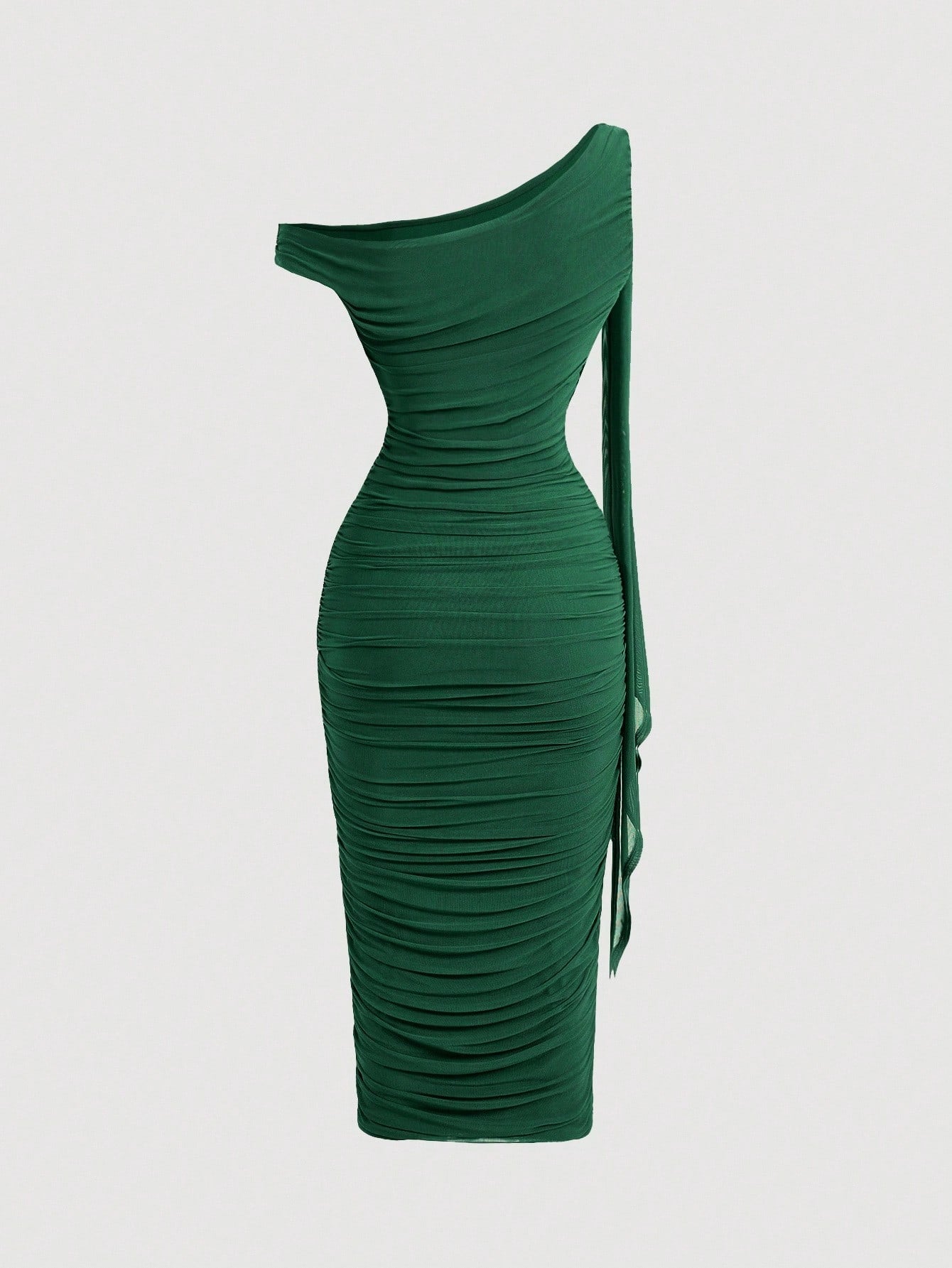 SHEIN MOD Robe mi-longue élégante pour femmes, coupe ajustée, col asymétrique, froncée, de couleur unie