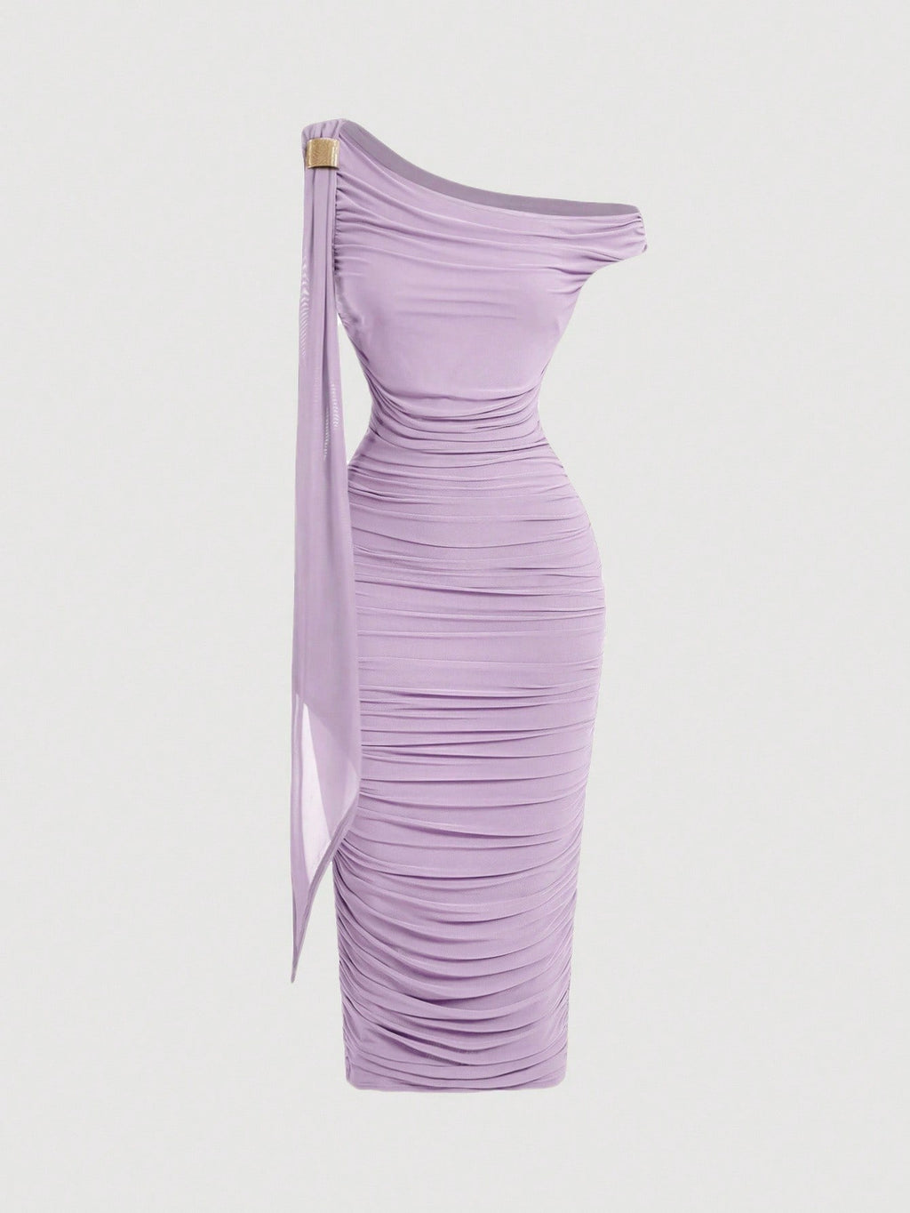 SHEIN MOD Robe mi-longue élégante pour femmes, coupe ajustée, col asymétrique, froncée, de couleur unie