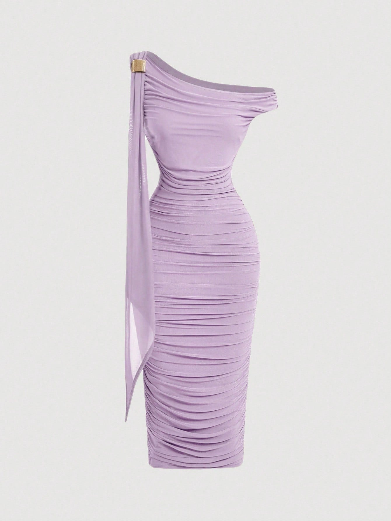 SHEIN MOD Robe mi-longue élégante pour femmes, coupe ajustée, col asymétrique, froncée, de couleur unie