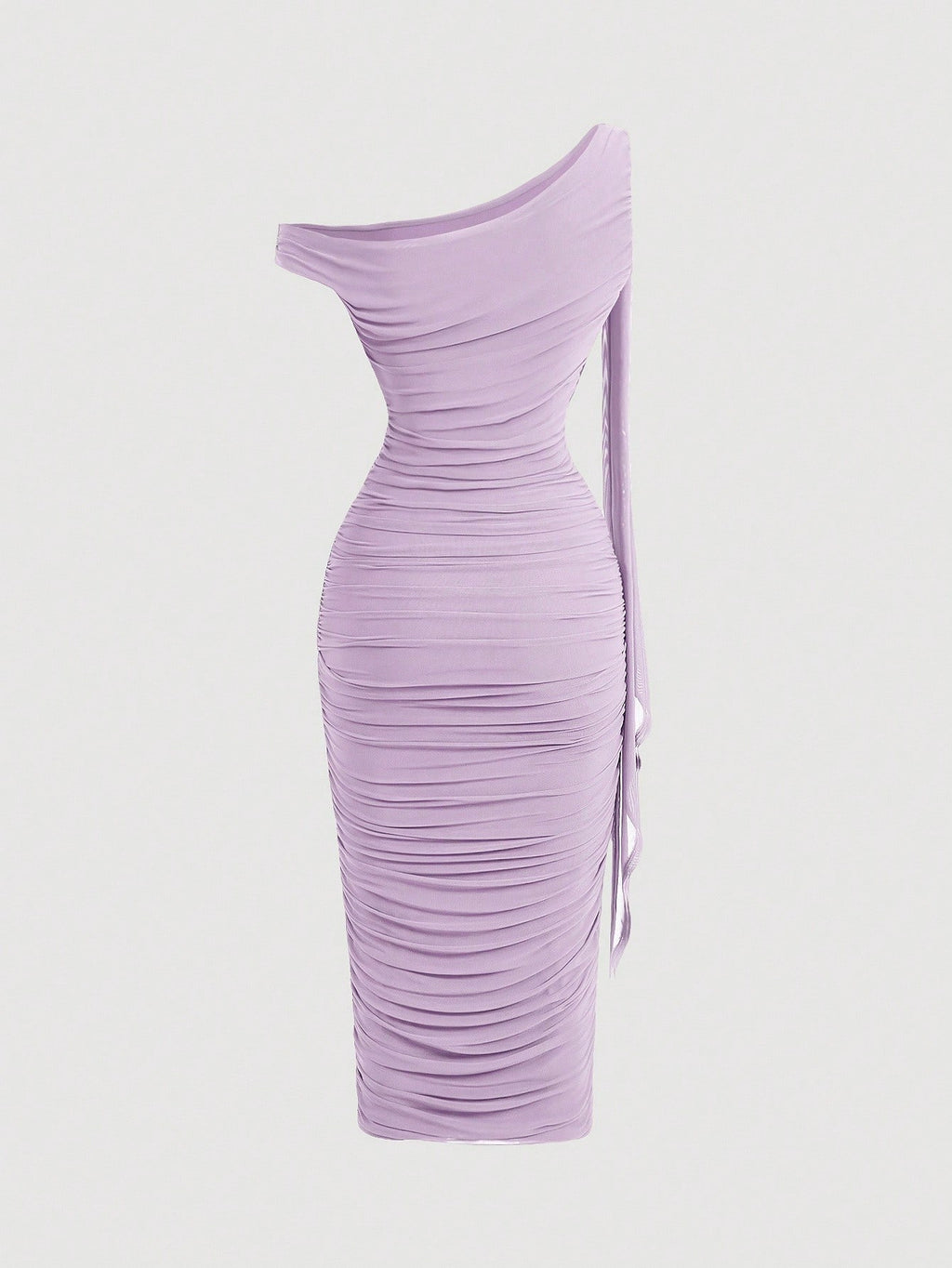 SHEIN MOD Robe mi-longue élégante pour femmes, coupe ajustée, col asymétrique, froncée, de couleur unie