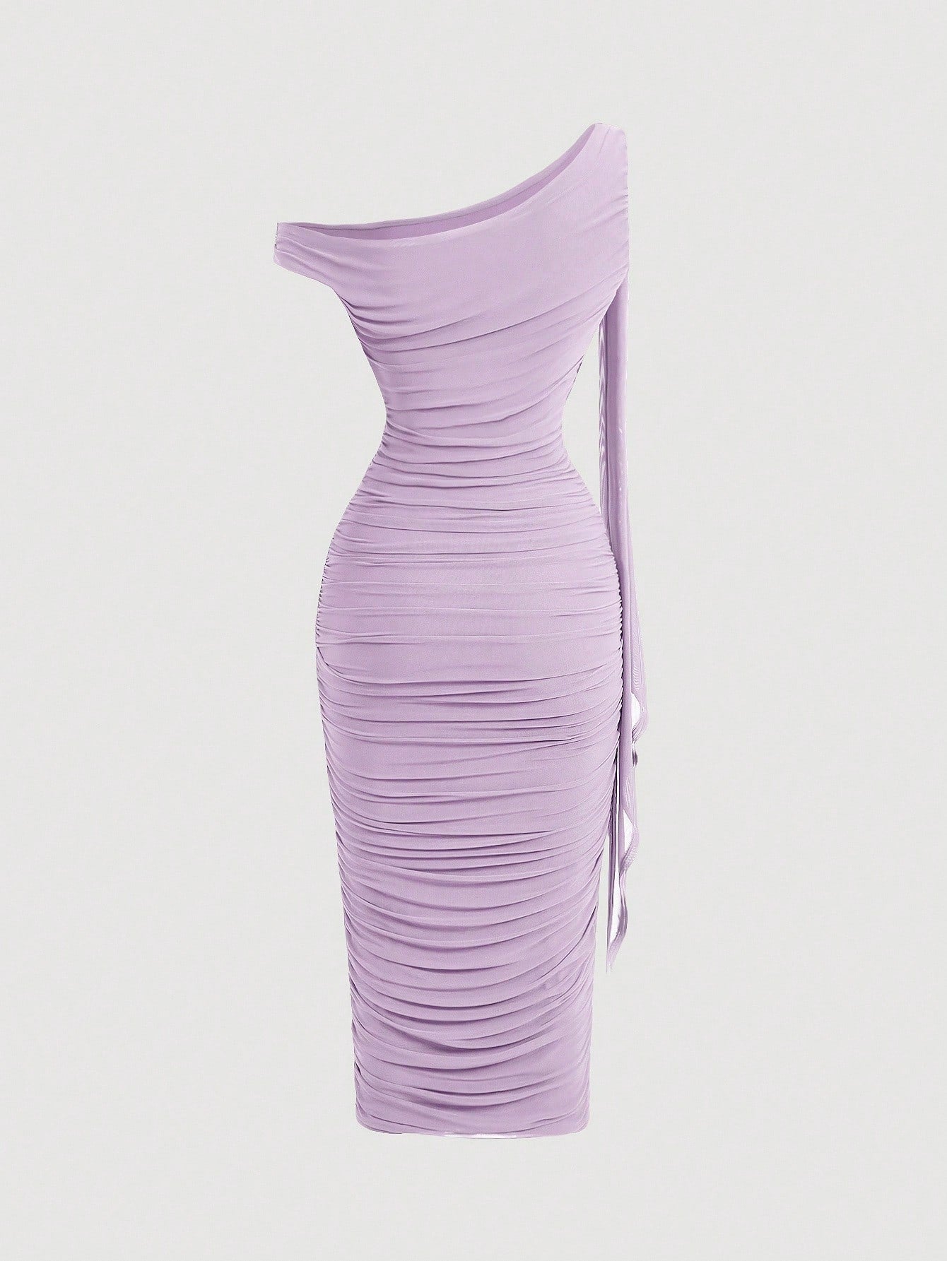 SHEIN MOD Robe mi-longue élégante pour femmes, coupe ajustée, col asymétrique, froncée, de couleur unie