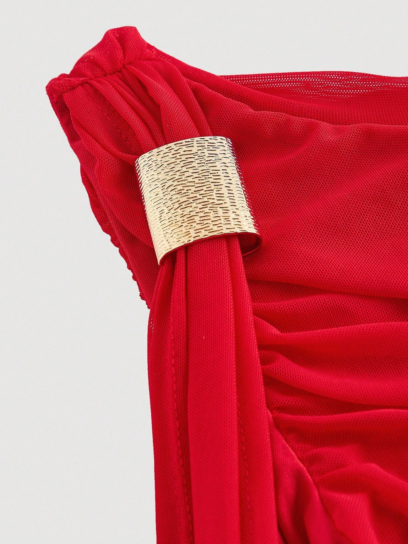SHEIN MOD Robe mi-longue élégante pour femmes, coupe ajustée, col asymétrique, froncée, de couleur unie