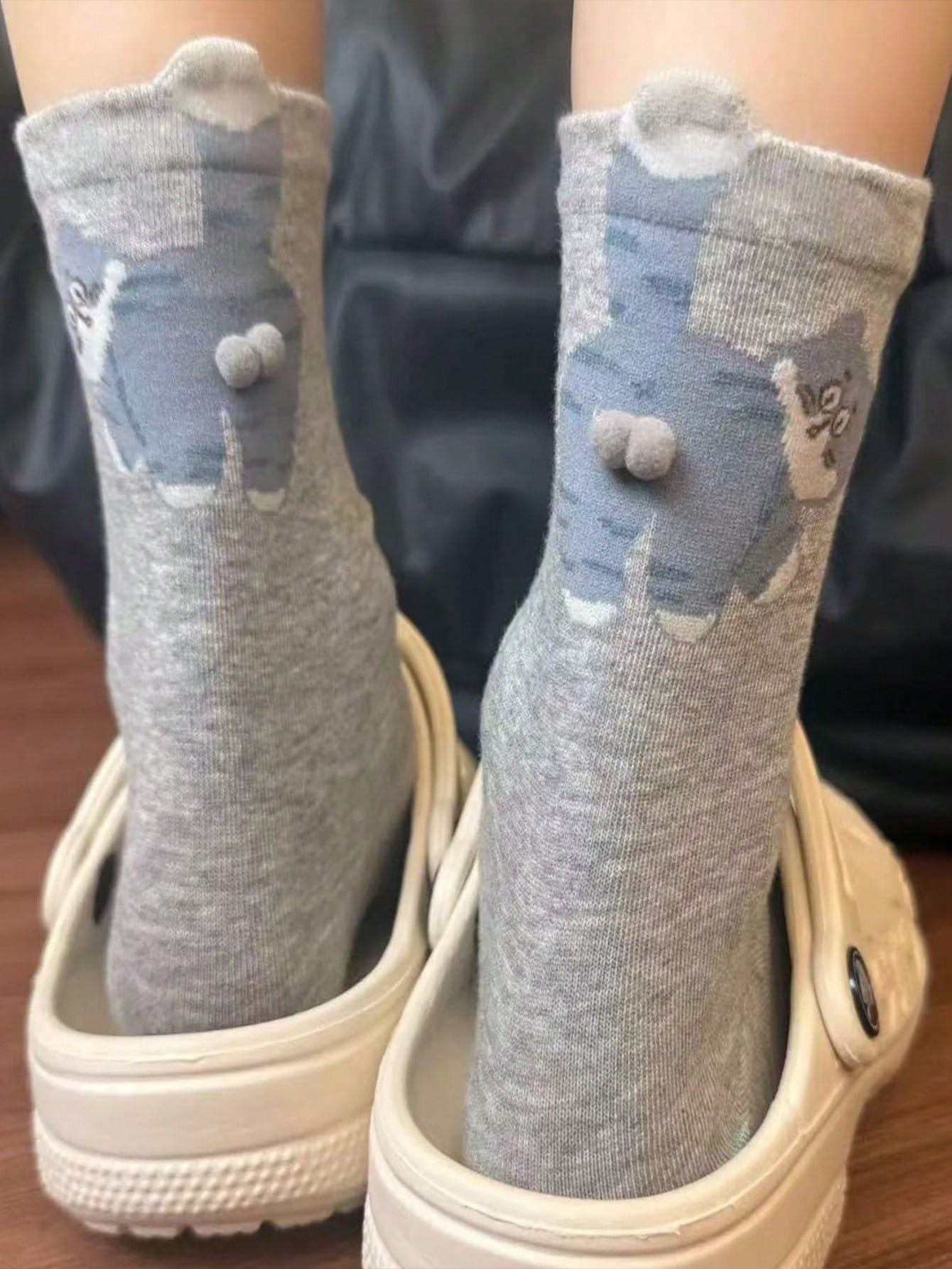 3 paires de chaussettes mi-mollet pour femmes avec motif abstrait 3D de chat, design de chat mignon et original, chaussettes décontractées à la mode et personnalisées