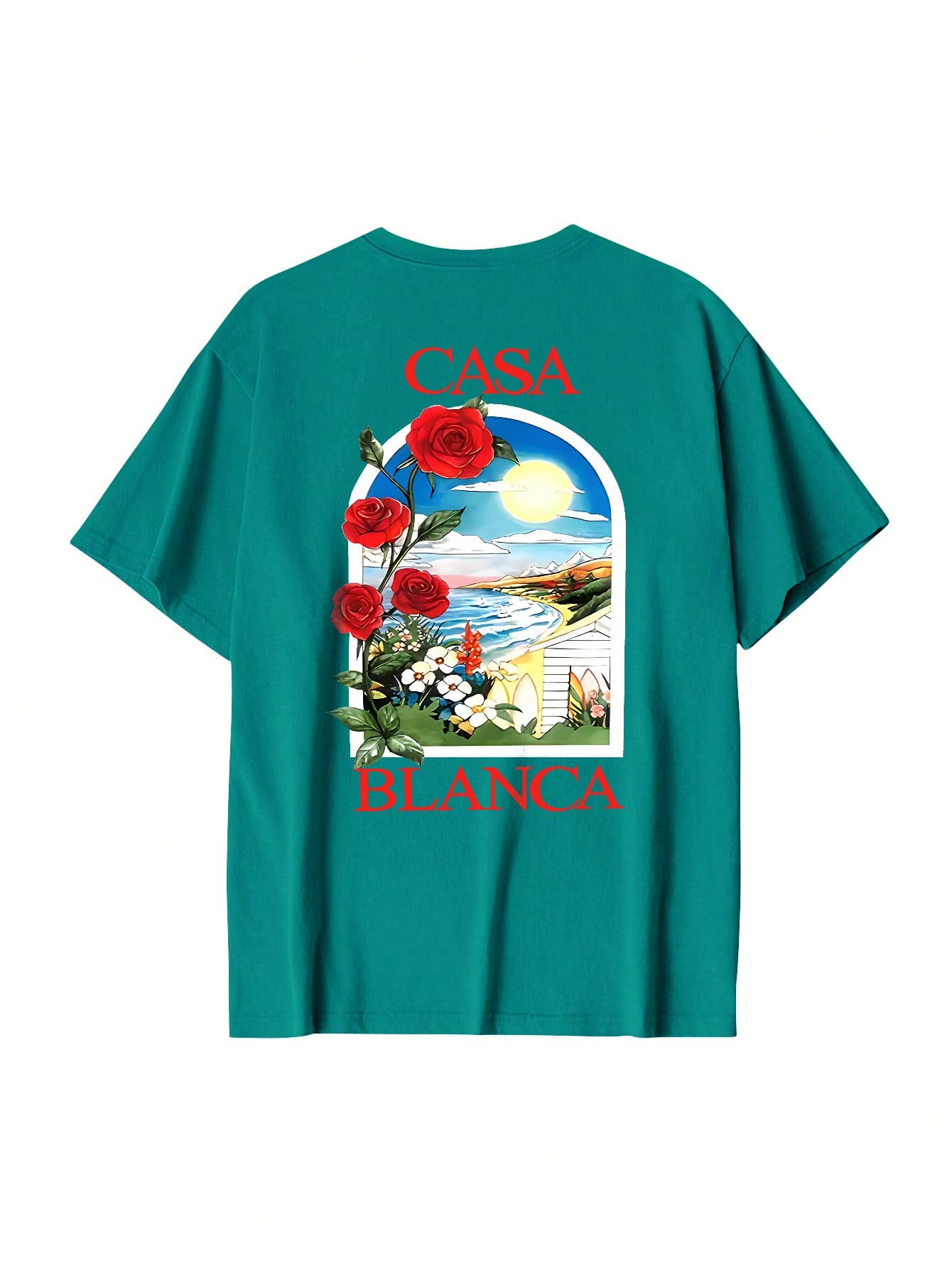 T-shirt en coton côtelé pour homme, imprimé plage rose romantique, hauts à manches courtes noirs doux pour homme