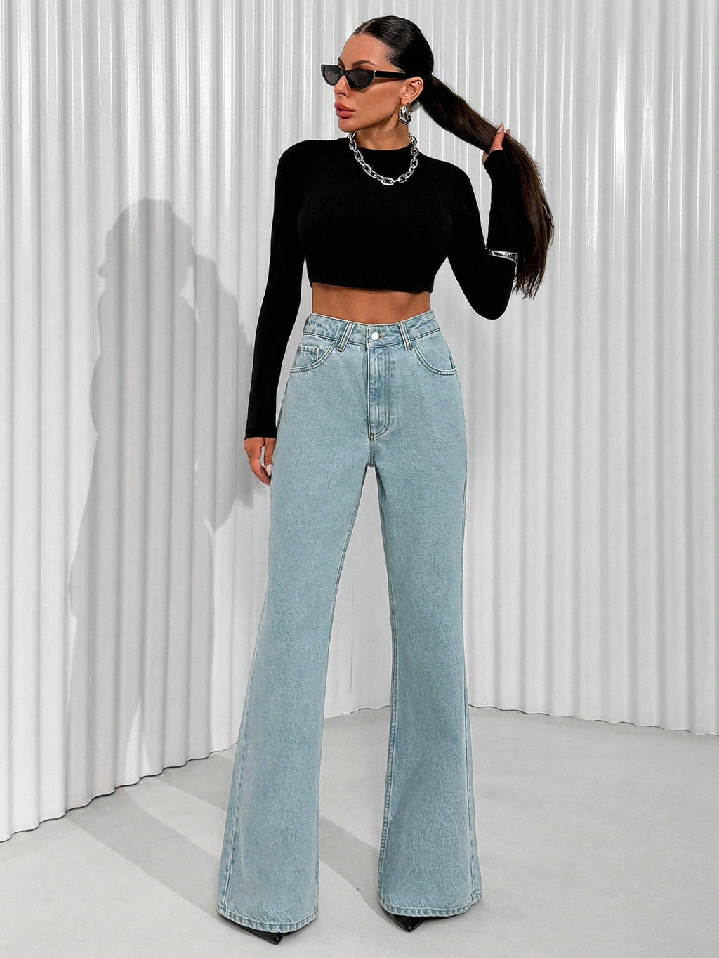 Jeans grande taille à jambes larges en coton 100%