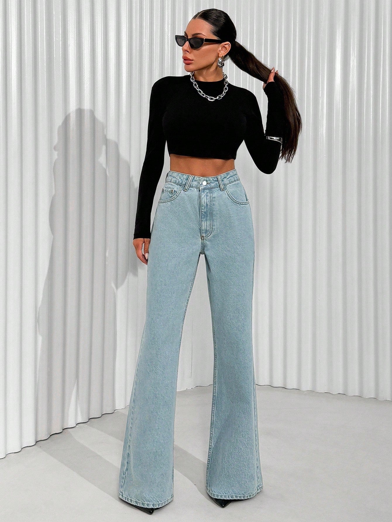 Jeans grande taille à jambes larges en coton 100%