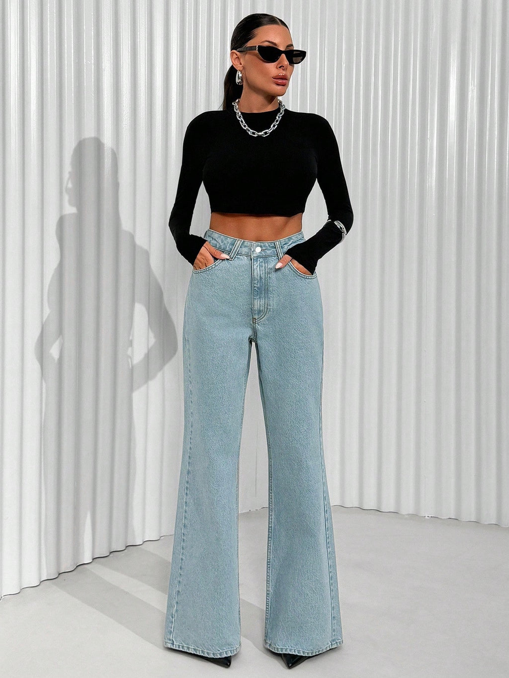 Jeans grande taille à jambes larges en coton 100%
