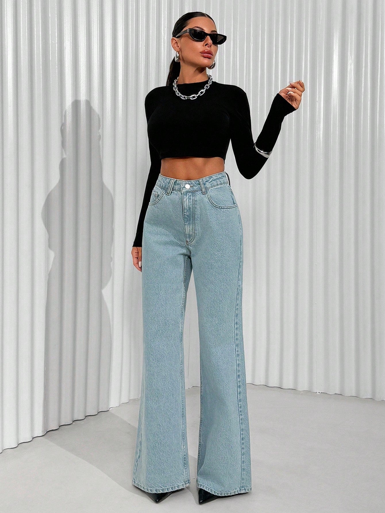 Jeans grande taille à jambes larges en coton 100%