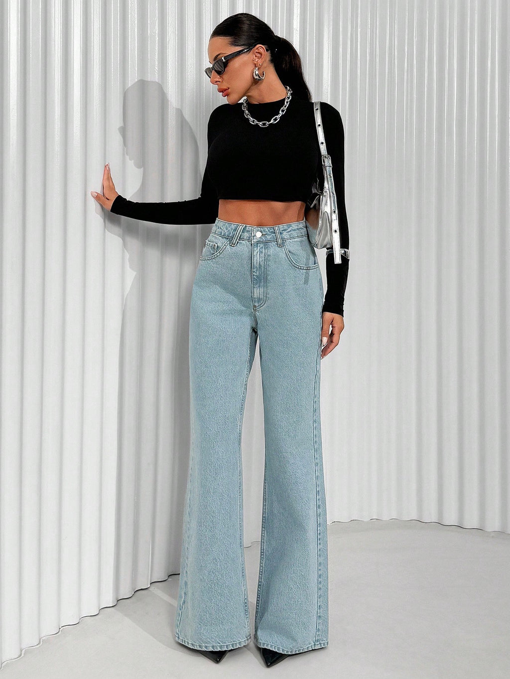 Jeans grande taille à jambes larges en coton 100%