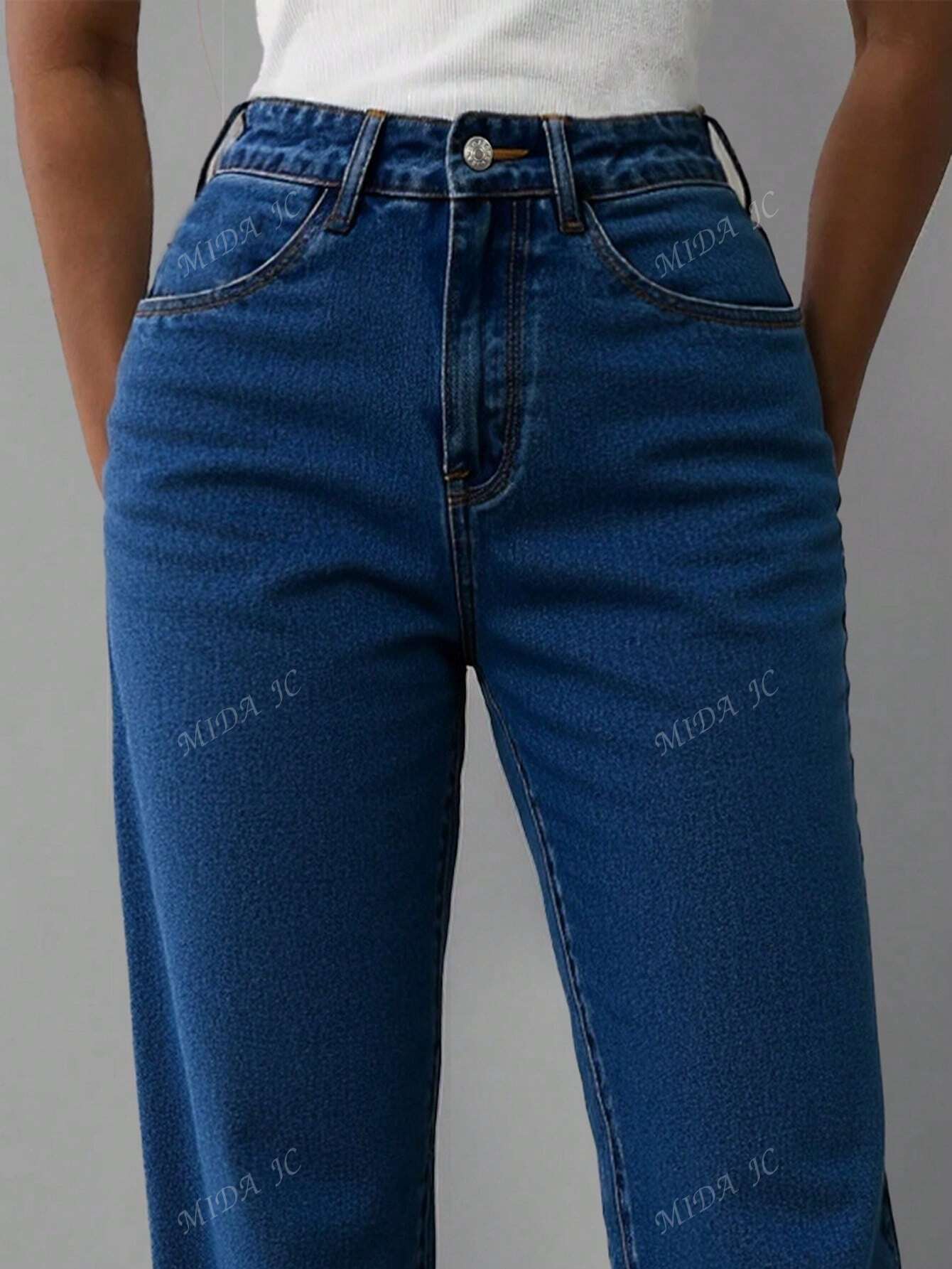 2025 Nouveau Jeans vintage décontracté à jambe droite ultra skinny taille haute bleu délavé pour femmes