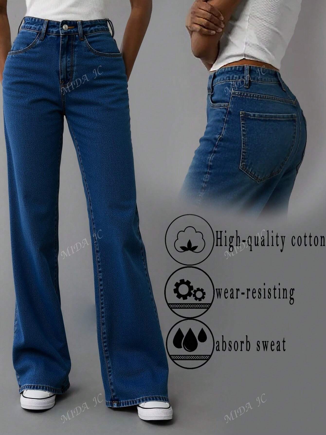 2025 Nouveau Jeans vintage décontracté à jambe droite ultra skinny taille haute bleu délavé pour femmes