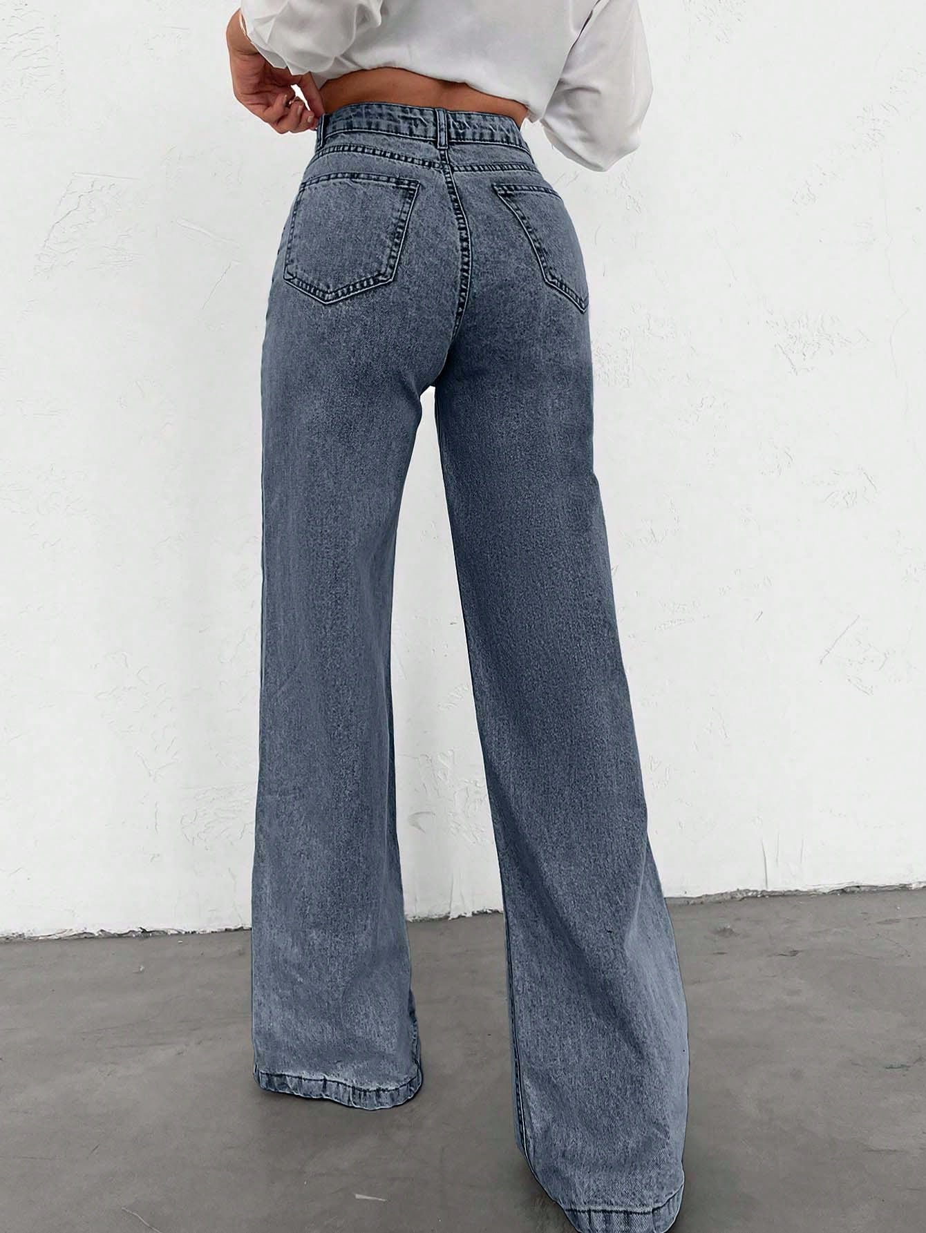 SHEIN Tall Jean grande taille à jambe large et ourlet long, 100% coton