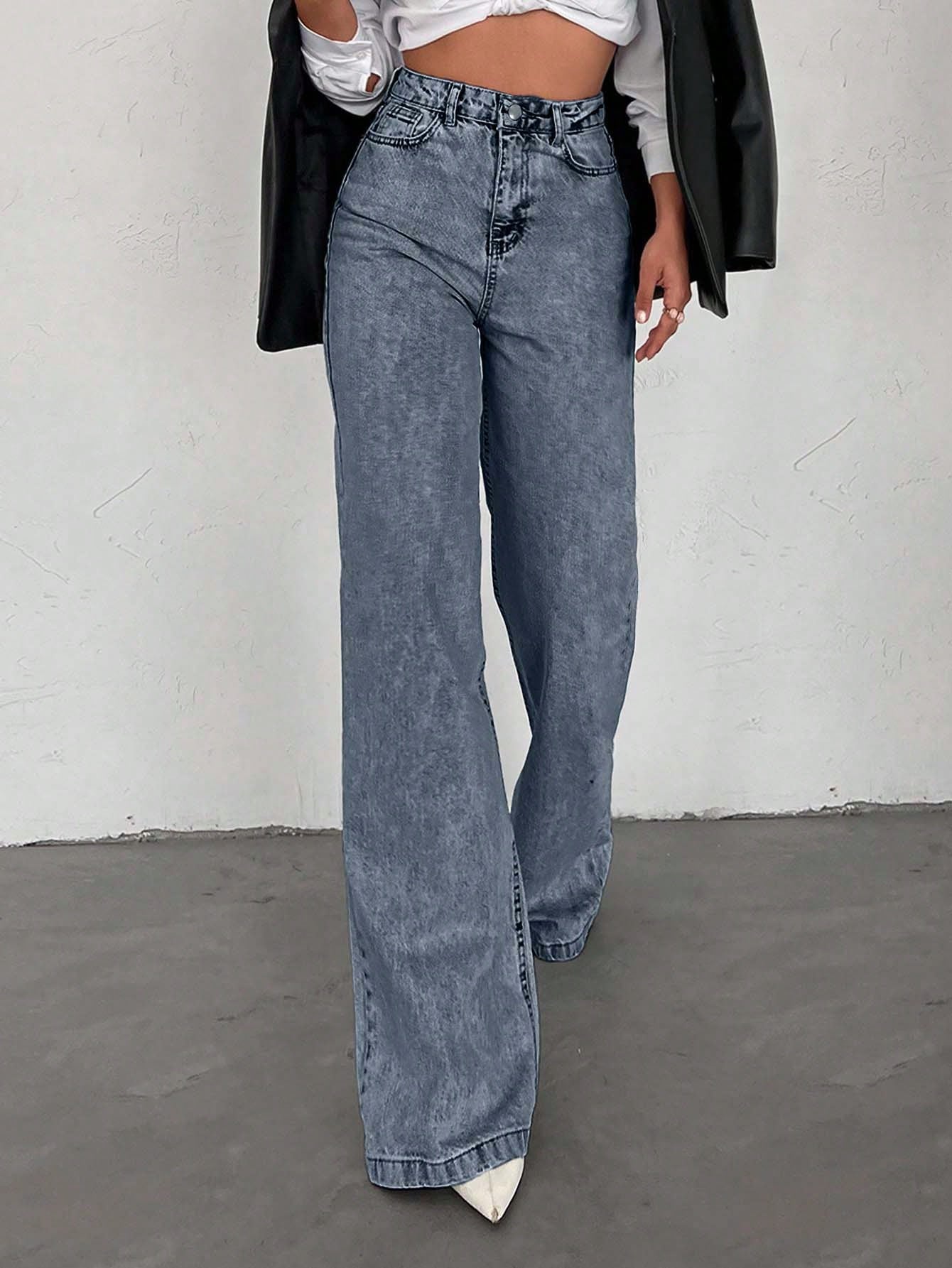 SHEIN Tall Jean grande taille à jambe large et ourlet long, 100% coton