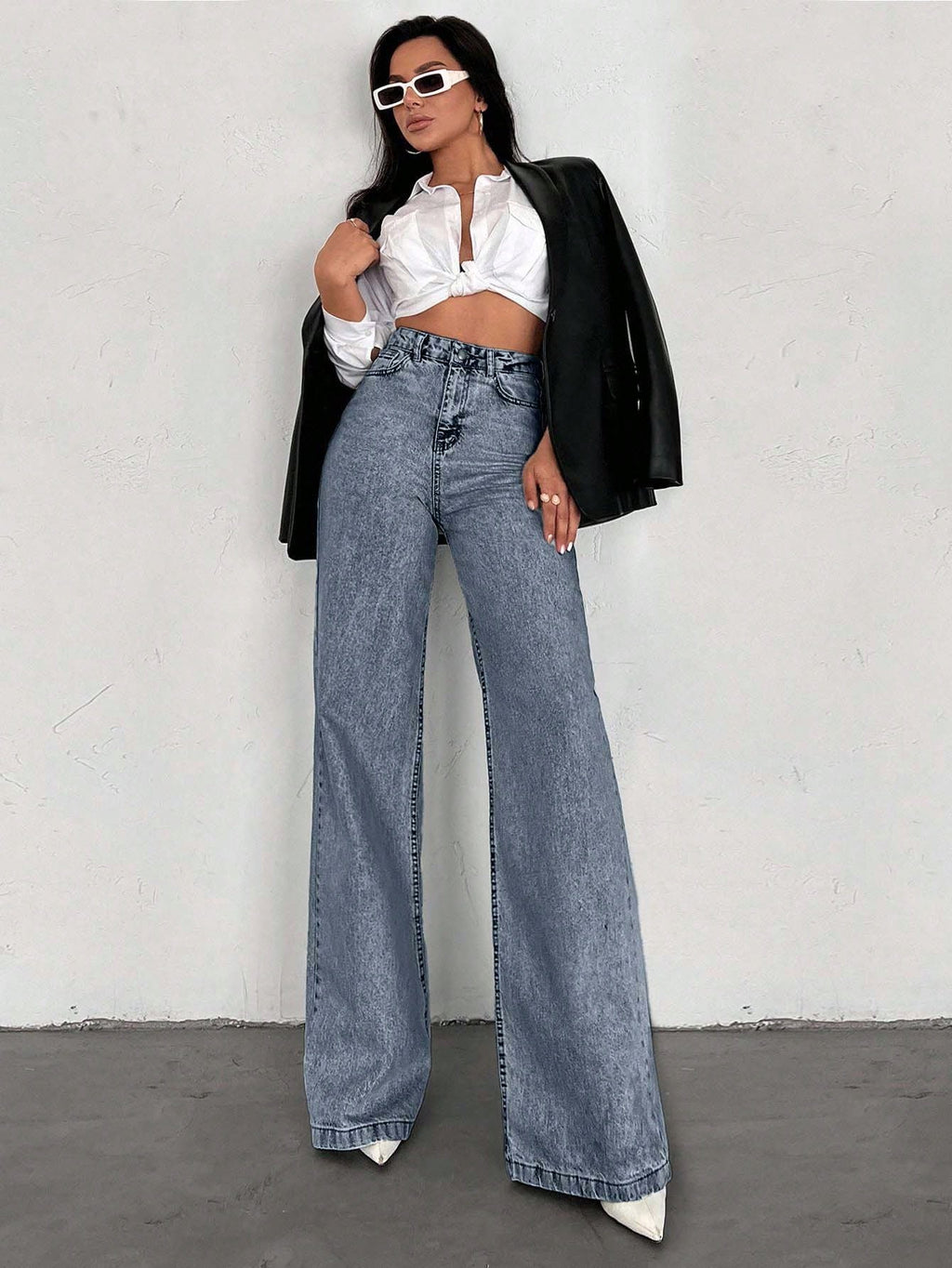 SHEIN Tall Jean grande taille à jambe large et ourlet long, 100% coton