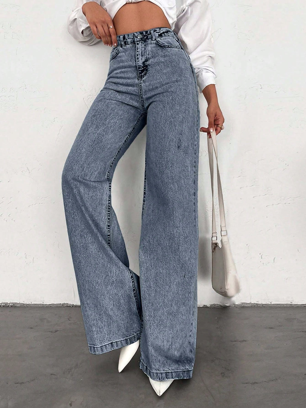 SHEIN Tall Jean grande taille à jambe large et ourlet long, 100% coton