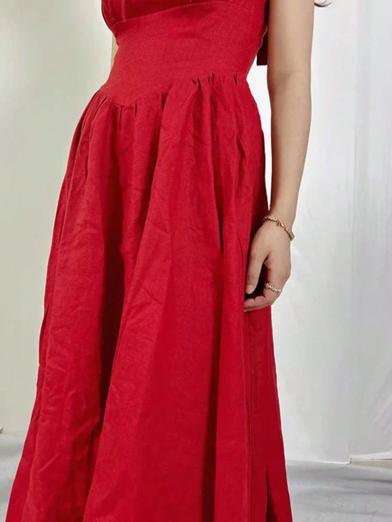 Robe longue romantique rouge à encolure carrée pour femme