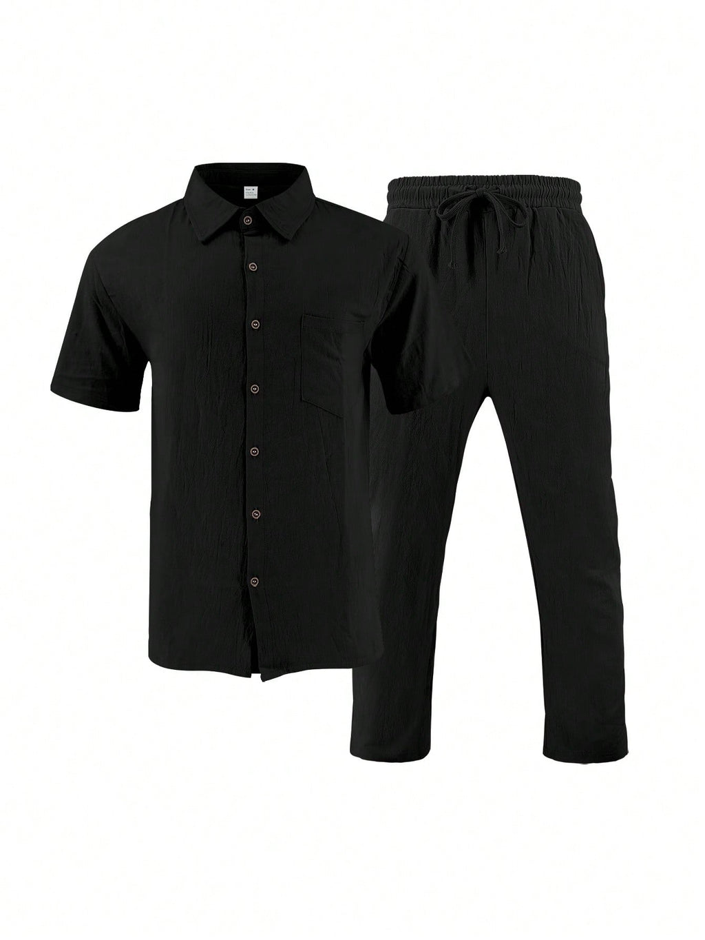 2 pièces/Set Tenue en lin pour homme, chemise à manches courtes boutonnée simple unie et pantalon