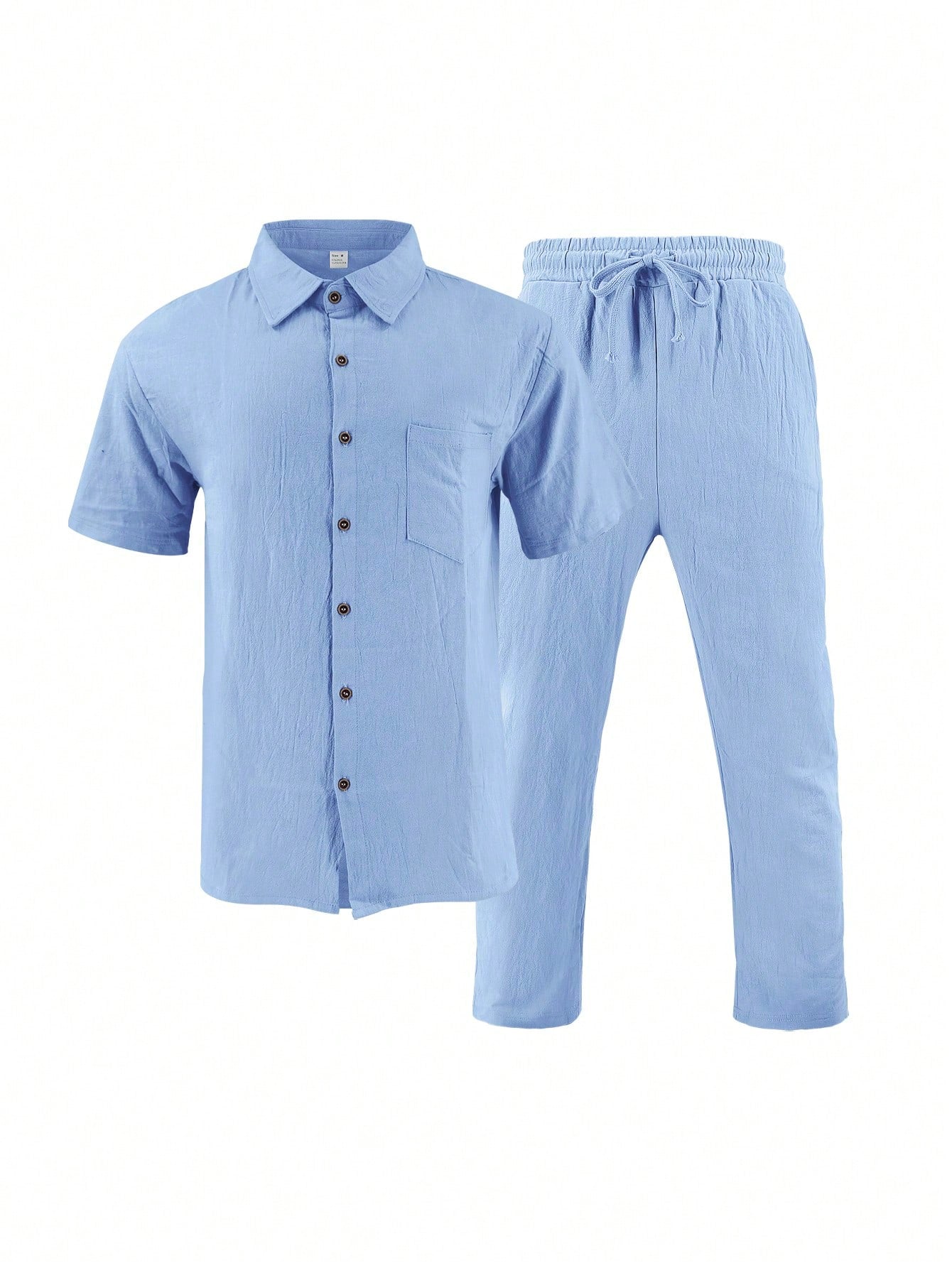 2 pièces/Set Tenue en lin pour homme, chemise à manches courtes boutonnée simple unie et pantalon