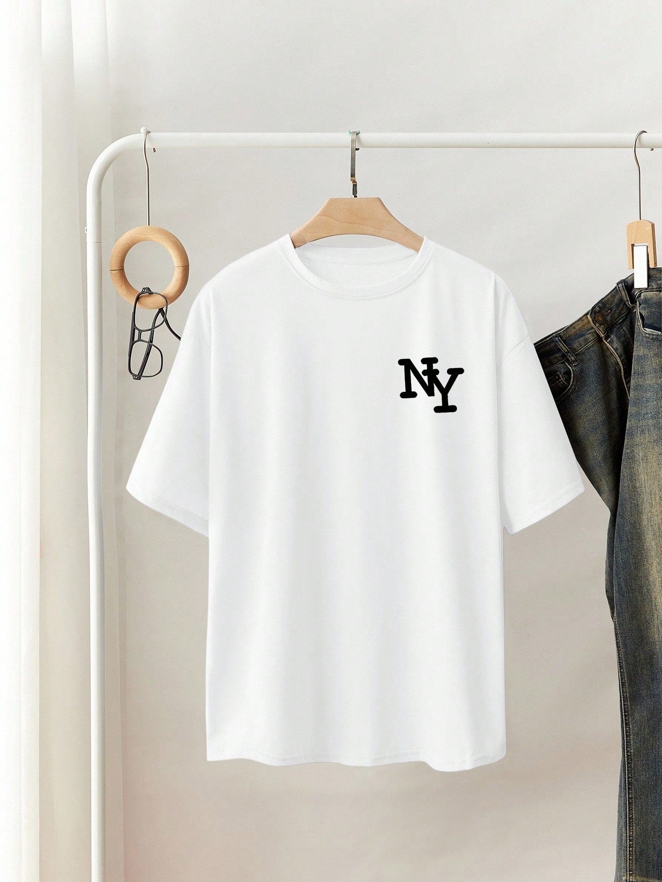 T-shirt ample à col rond et manches courtes avec imprimé lettre NY pour femmes, top d'été décontracté, design élégant et confortable, convient pour le port quotidien, t-shirt New York oversize, style vintage