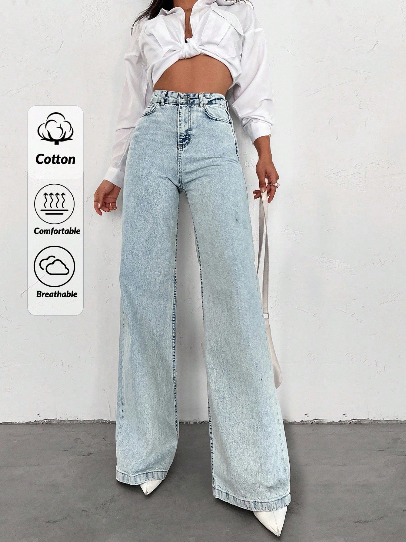 SHEIN Tall Jean grande taille à jambe large et ourlet long, 100% coton
