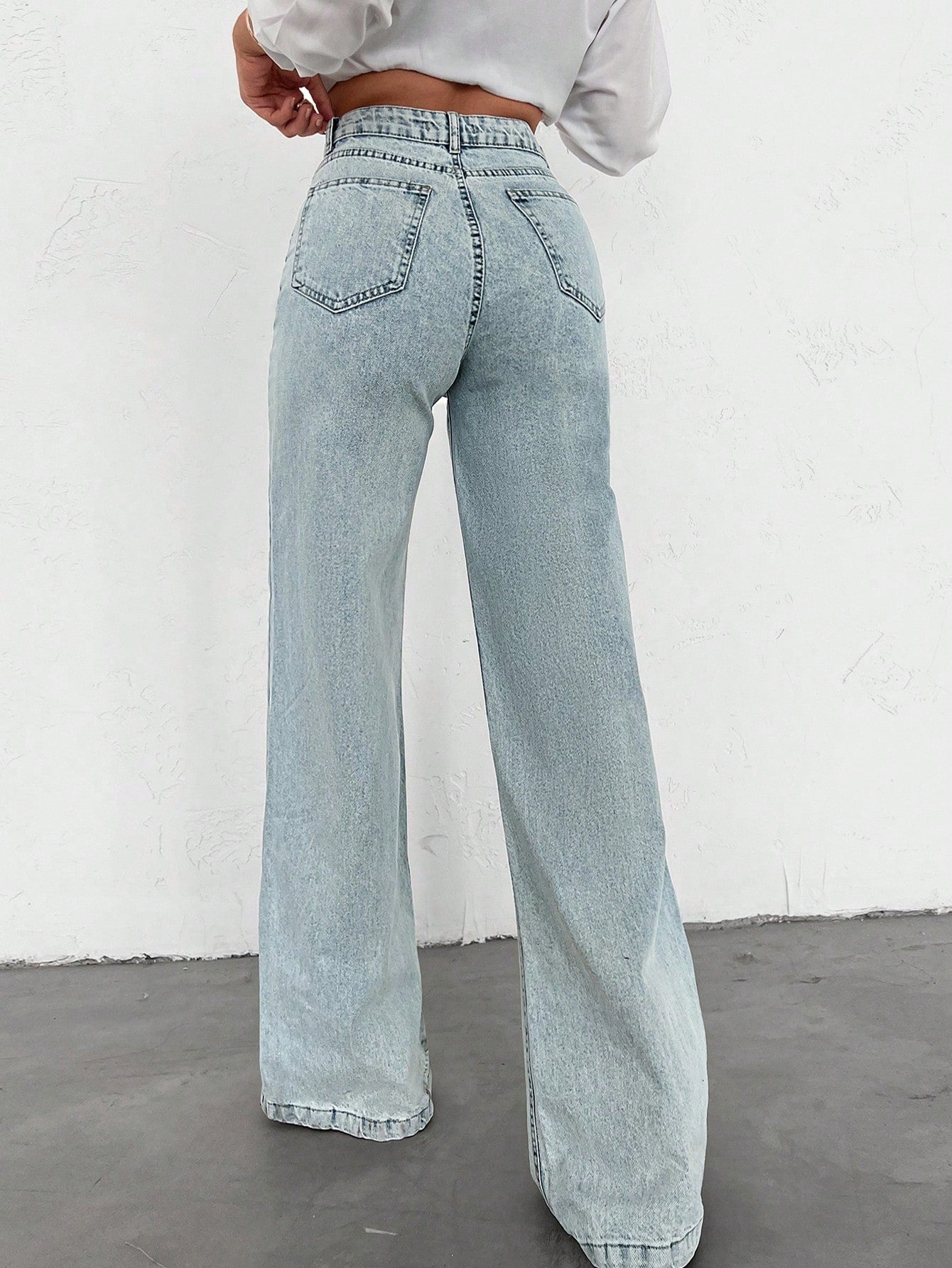 SHEIN Tall Jean grande taille à jambe large et ourlet long, 100% coton